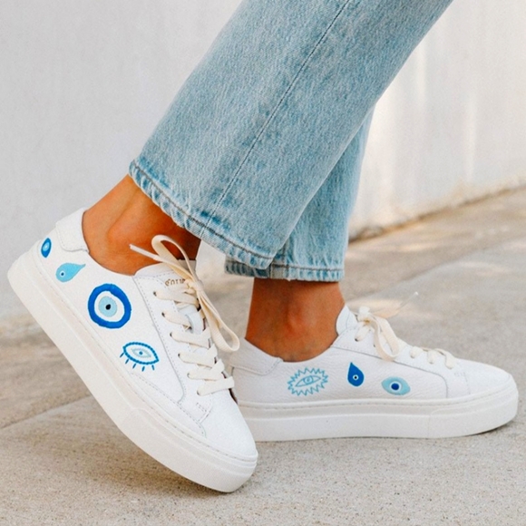 SOLUDOS Ibiza Platform Sneaker Evil Eye Oasis White NWOB Retail $200 - Picture 1 of 10